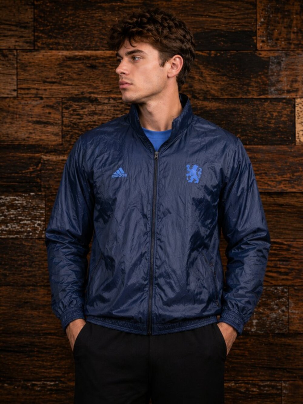 Adidas Chelsea Soccer Windbreaker Lined Hoodie Jacket Reversible Medium RARE